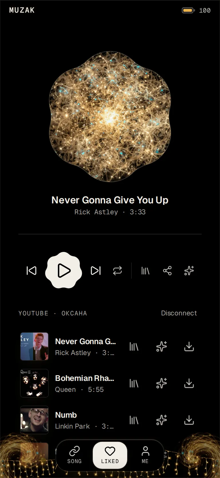 Muzak: Everything you liked on YouTube, playing here in your own player.
