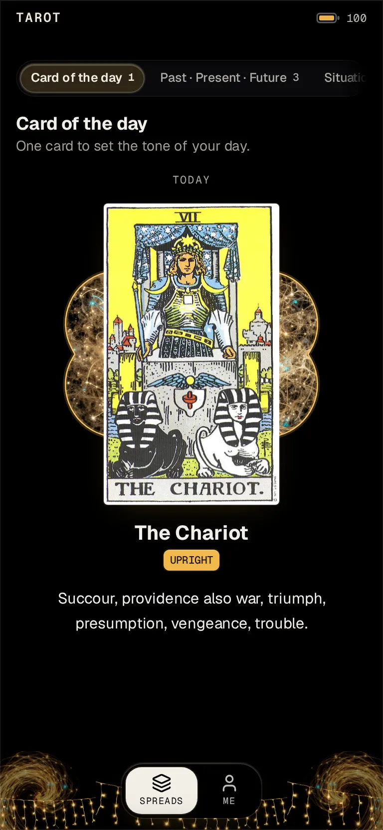 Tarot: One card a day, and a quiet minute to think about yours.